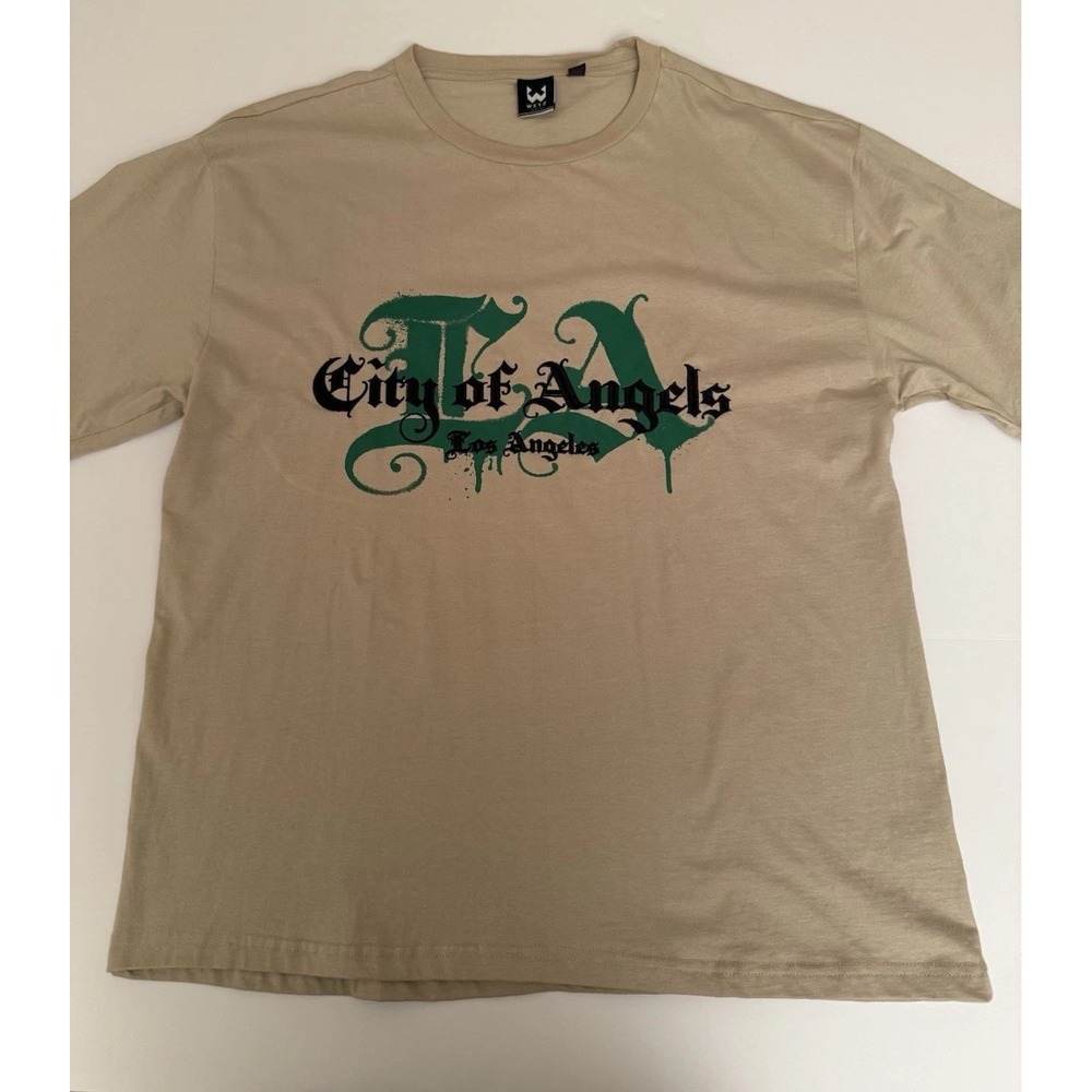 WXYZ Men XL T-Shirt Los Angeles CA Graphic 100% Cotton Streetwear Beige Tee NEW